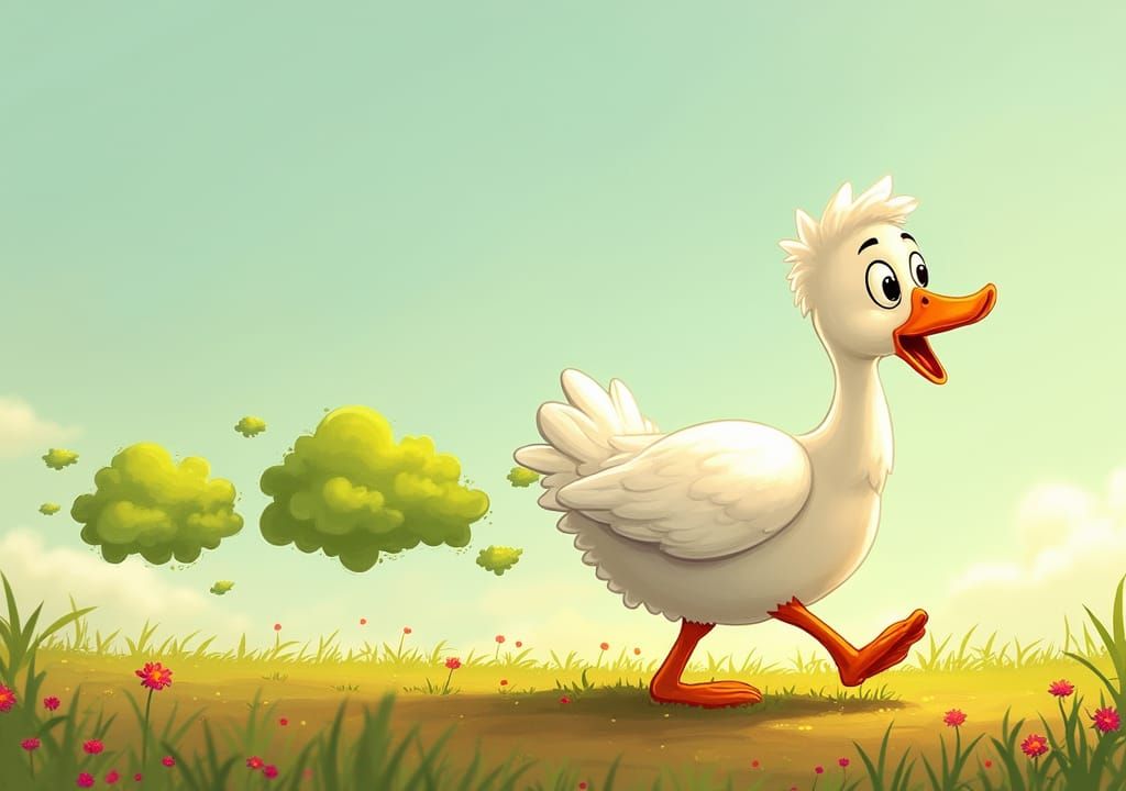 Cartoon Goose Walks Leaving Fart Clouds