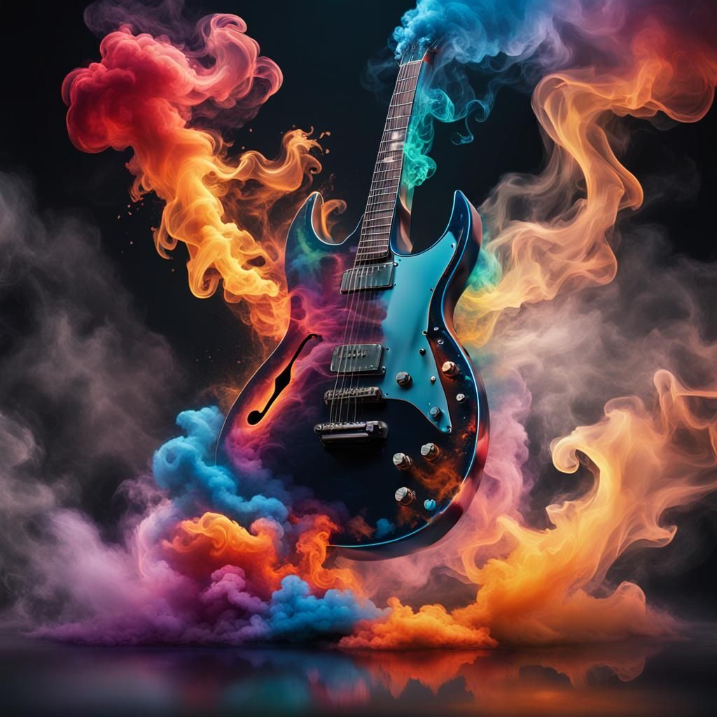Smokey Guitar: Hyperrealistic Splash Art