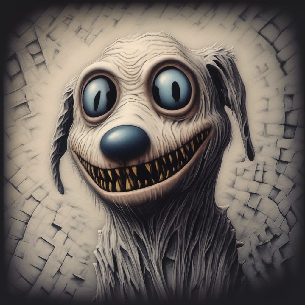 Zero Ghost Dog in Burton Style, Macabre 3D Rendering