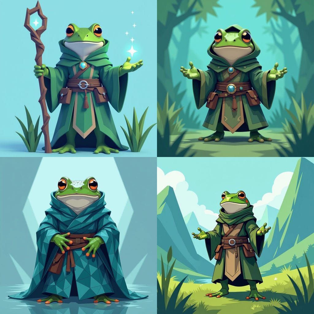 Surprised Frog Druid in Low-Poly 3D Render