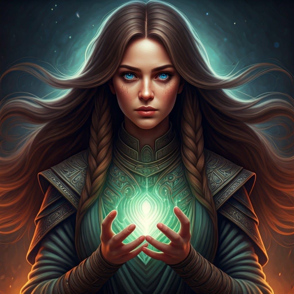 Mystical Woman with Ethereal Aura in Fantasy Scene