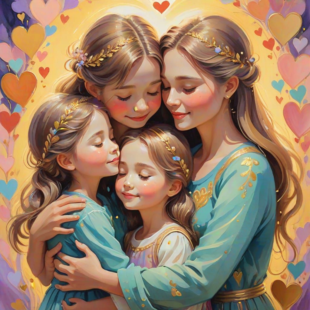 Mother and Children in Whimsical Fantasy Art