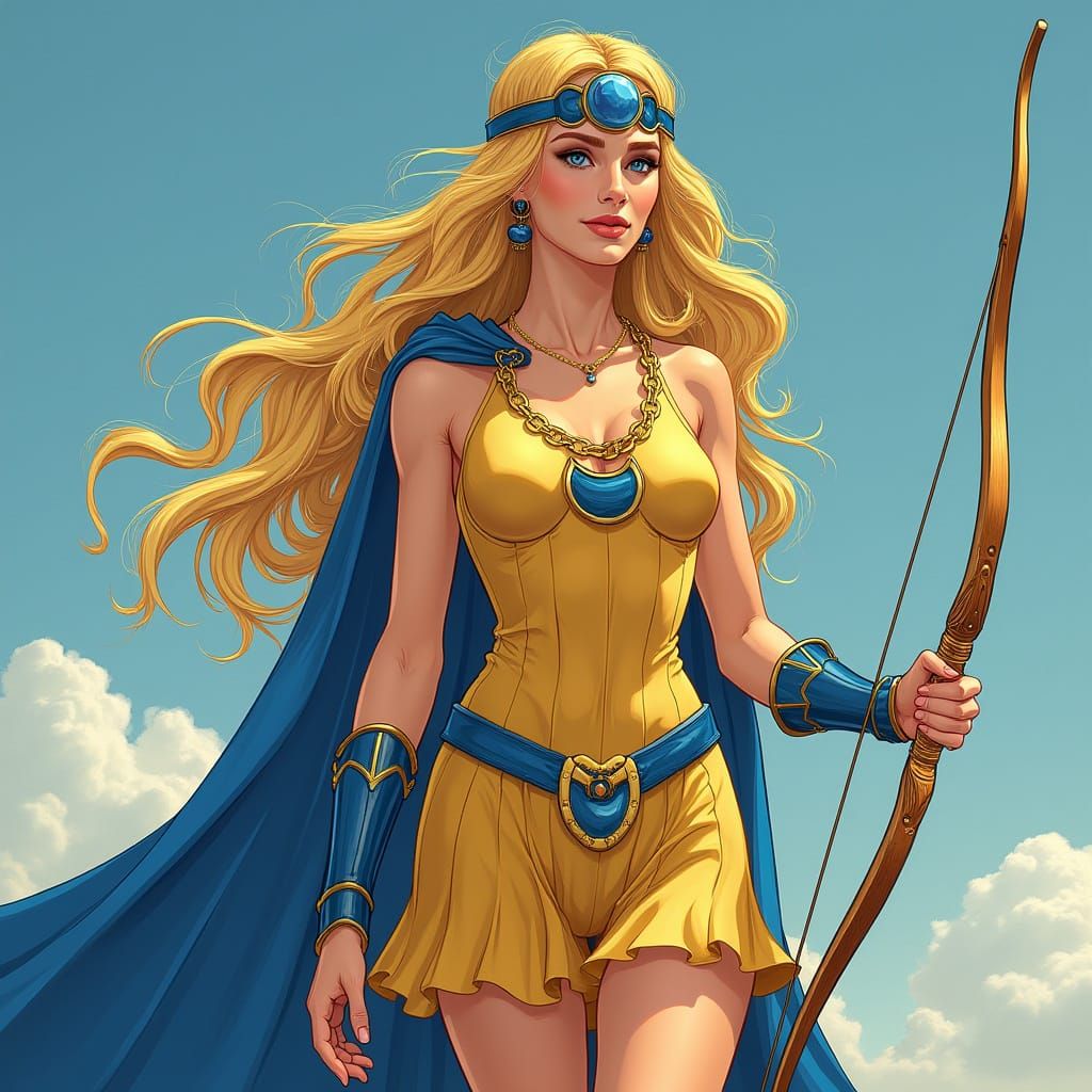 Greek Goddess of the Hunt in Elegant Blue Attire