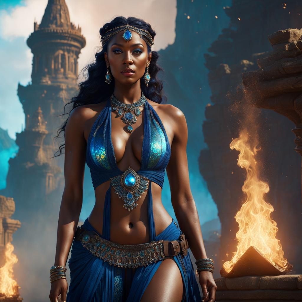 Iridescent Scaled Woman in a Fantasy Matte Painting