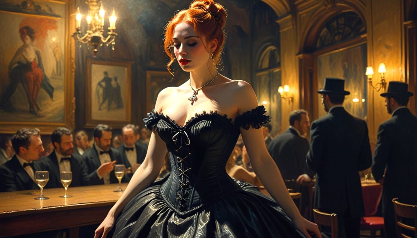 Drag Queen Performing on Stage in Impressionist Style