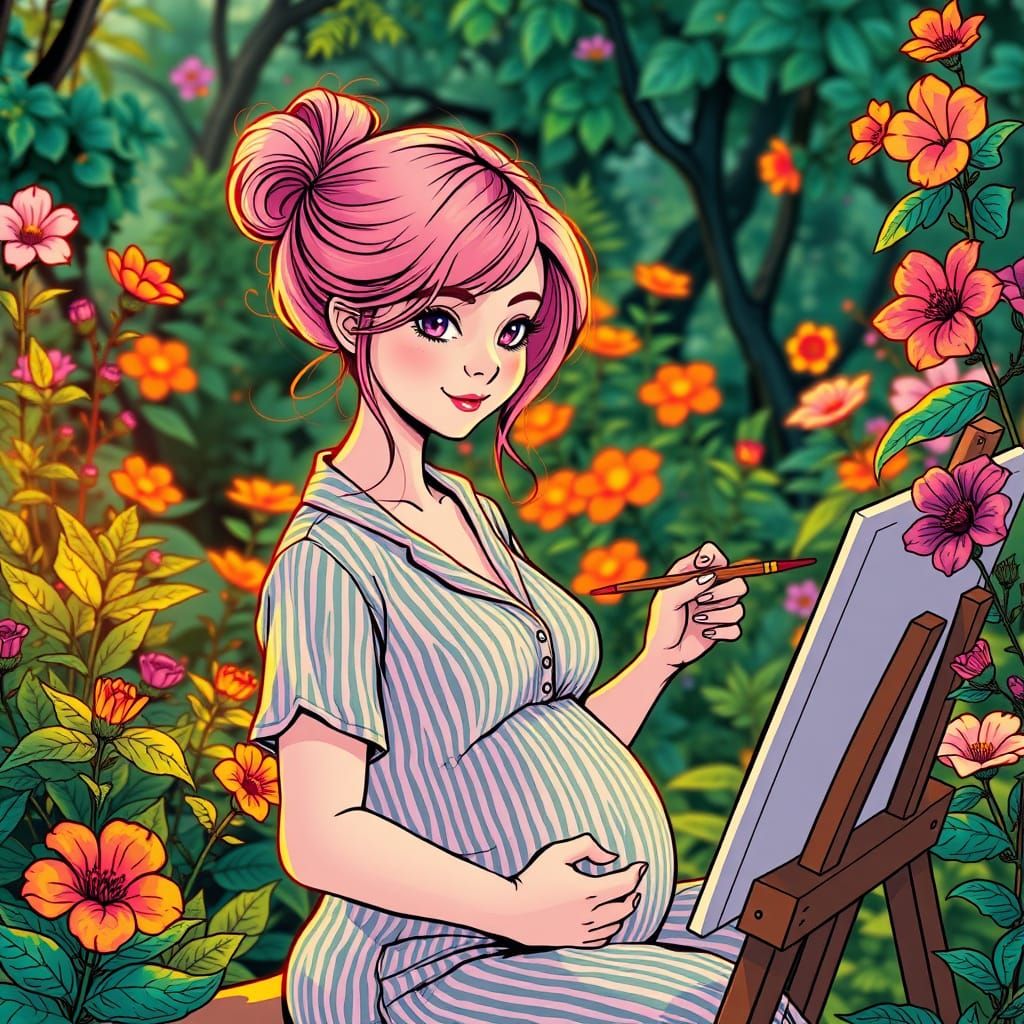 Whimsical Mother of Art in Enchanted Garden