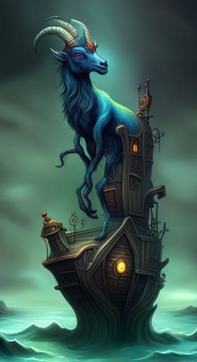 Detailed Sea Goat Concept Art in Water