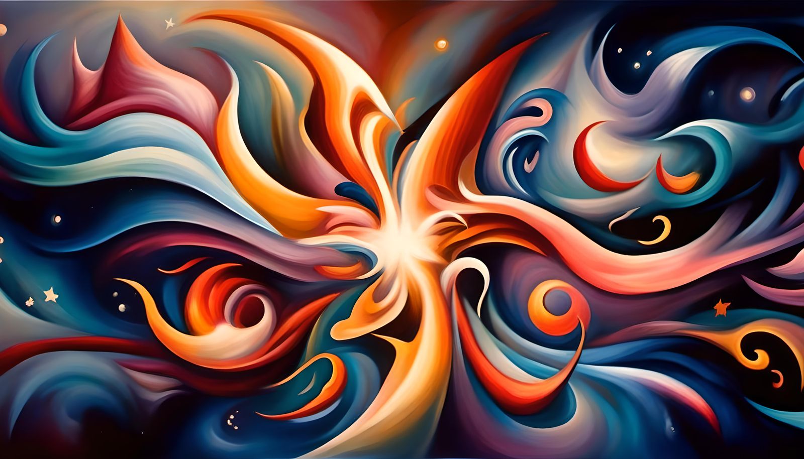 Cosmic Star Dance: Iridescent Impasto Oil Painting