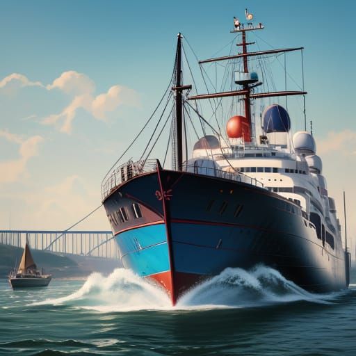 Boat on the Rhine in Hyperrealistic Splash Art Style