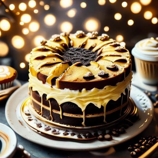 Delicious Walnut Cake and Coffee in Cozy Cafe