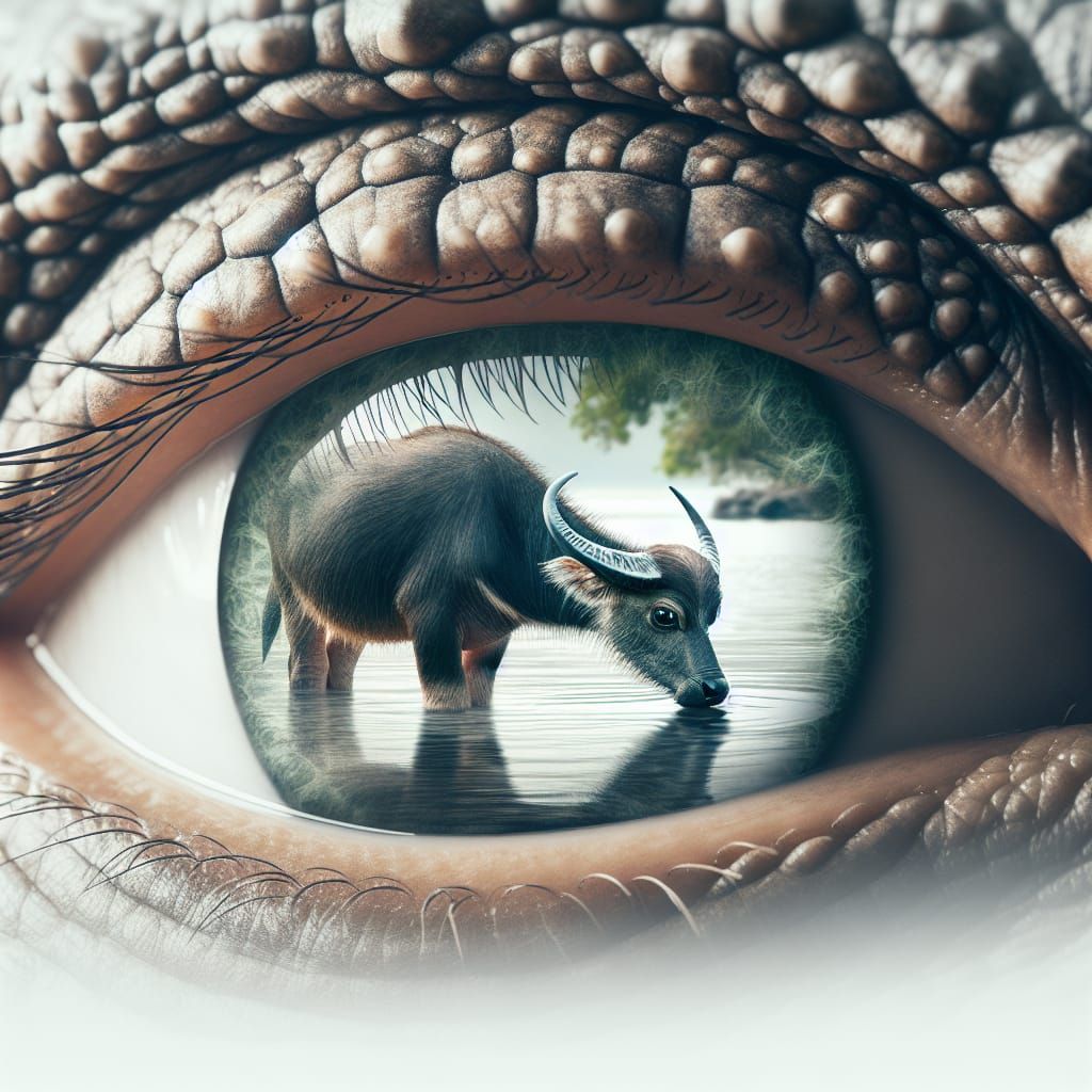 Crocodile's Eye Reveals Baby Buffalo in Surreal Double Expos...
