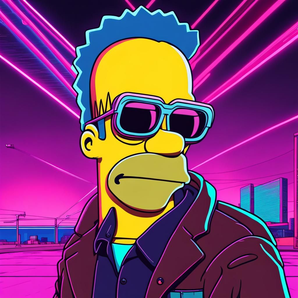 Simpson Character in Synthwave Neon Style