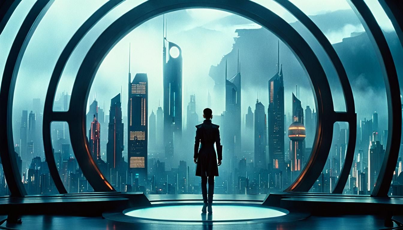 Cyborg in Sci-Fi City Portal