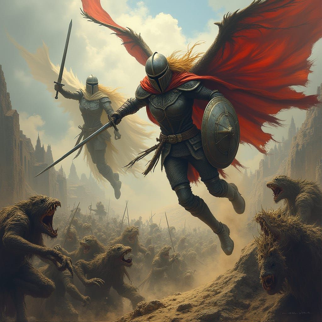 Valkyries Descend on Monsters in Armored Glory