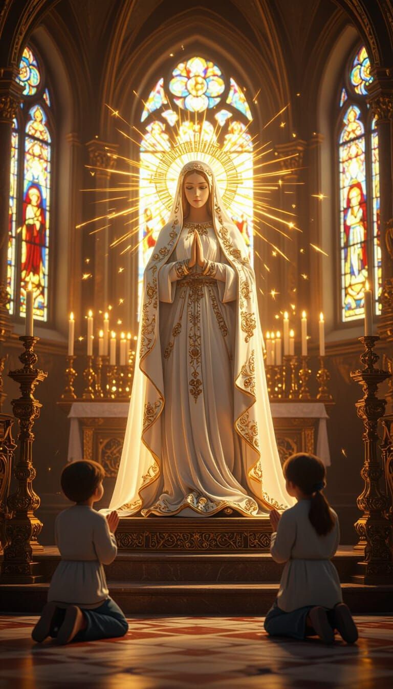 Virgin Mary in Golden Light: Baroque Anime Art