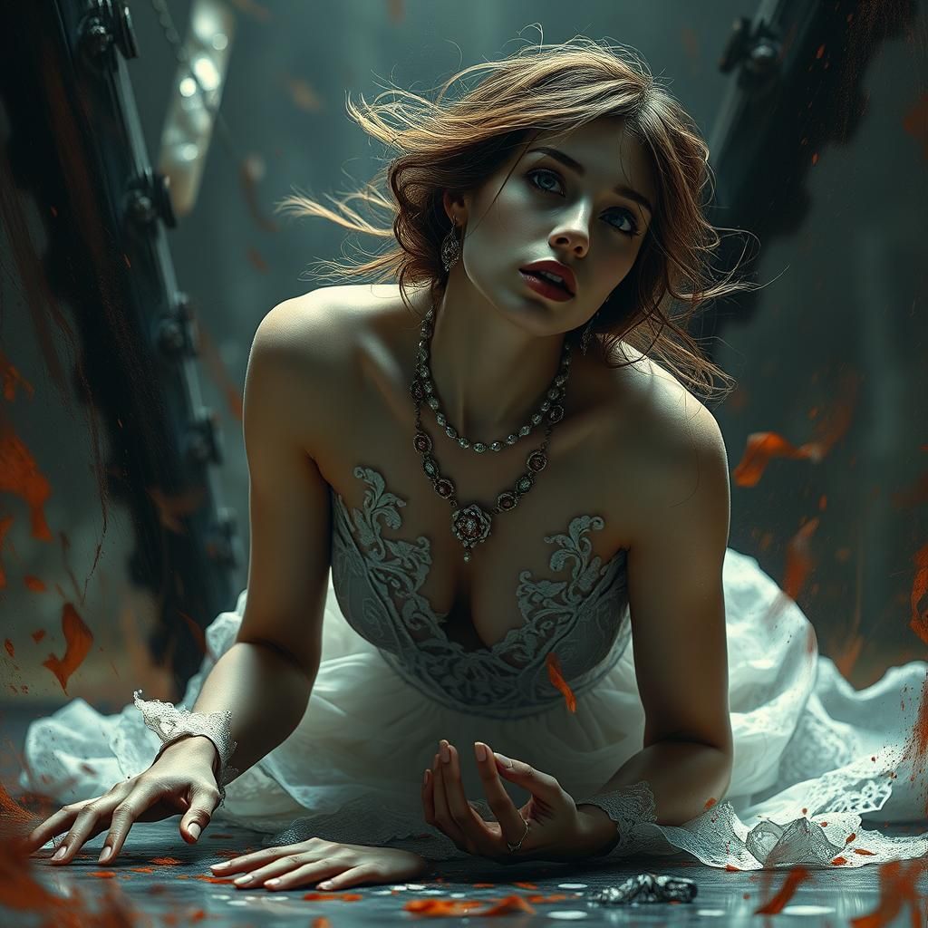 Hyperfeminine Woman Collapsing: Photorealistic Emotional Por...