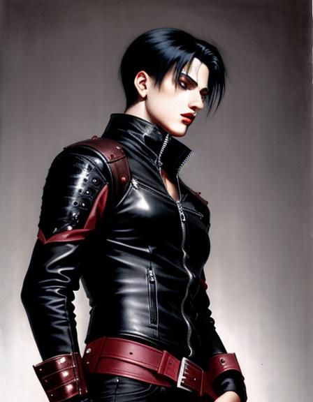 Cute Goth in Red and Black Leather Jacket