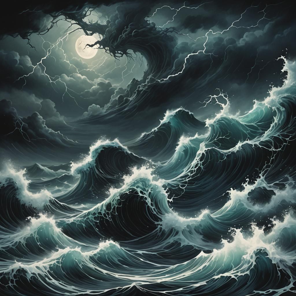 Storm-Tossed Sea with Bioluminescent Light