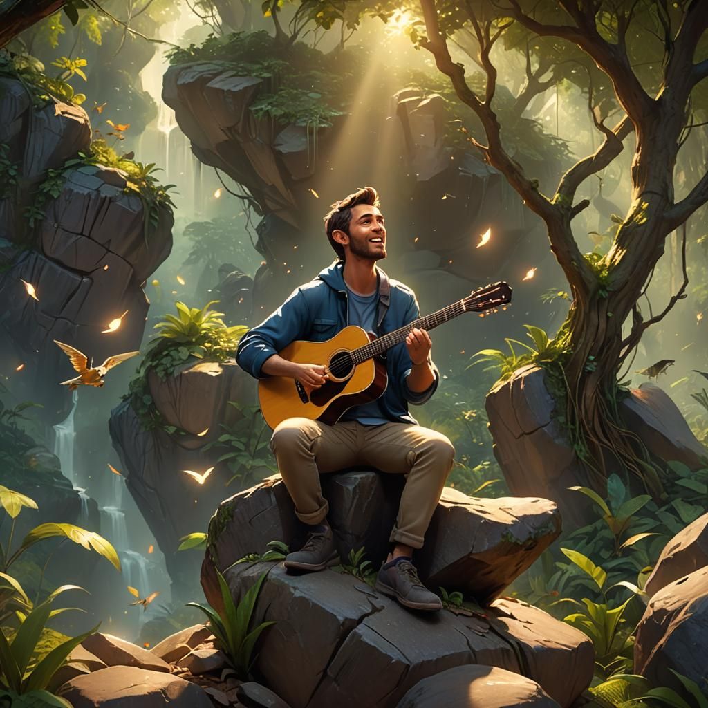 Romantic Serenade in Rainforest: 3D Digital Art