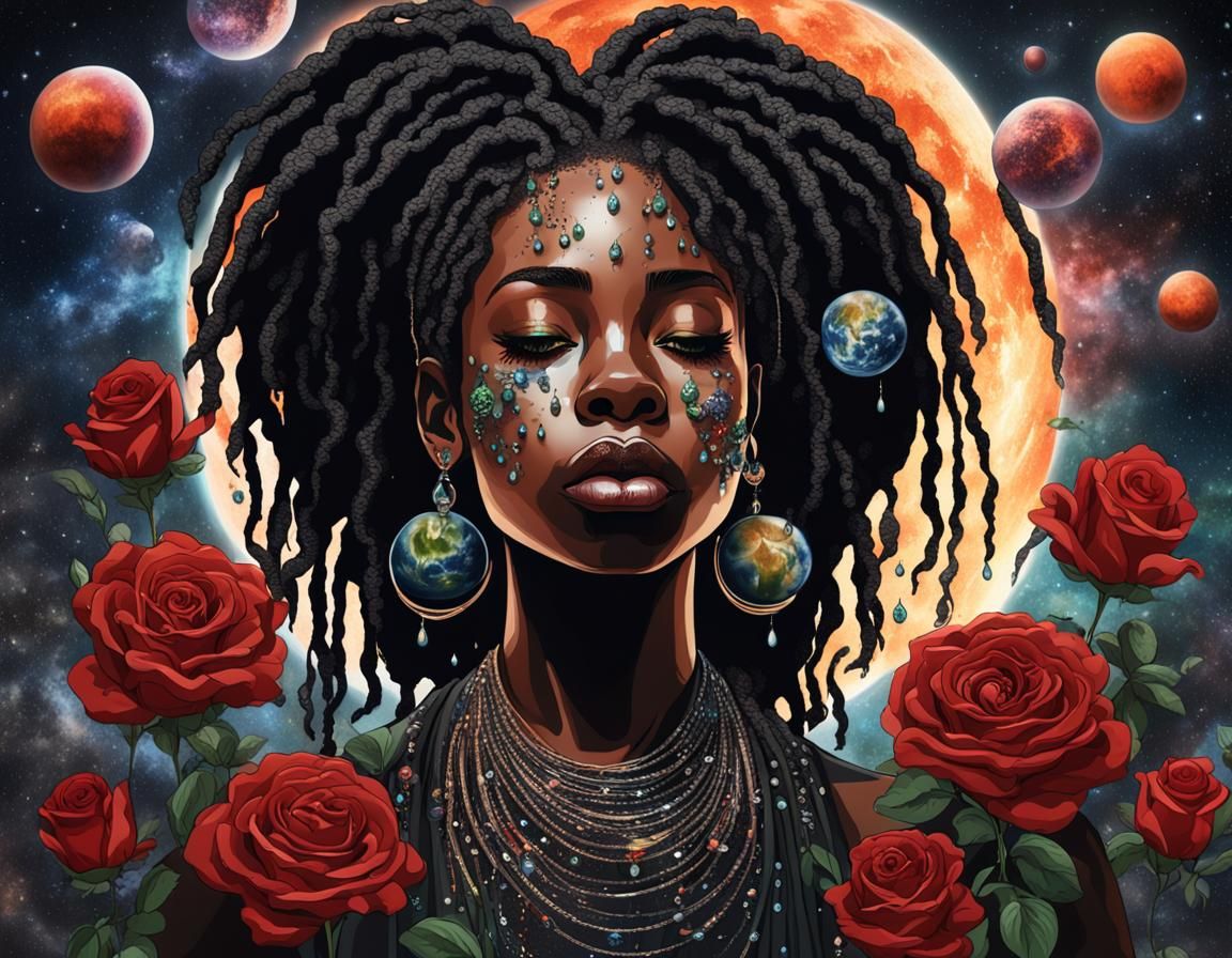 Planetary Goddess with Galactic Roses and Eclipse