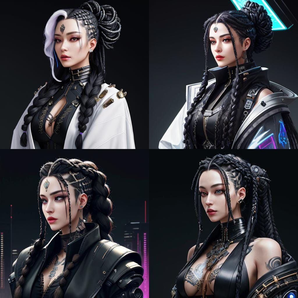 Renaissance Woman in Cyberpunk Style Portrait