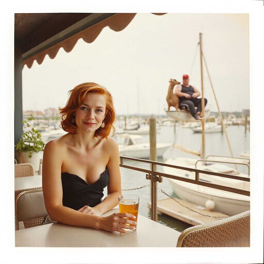 Redhead Pin-Up with Billy Goat, Vintage Polaroid Style