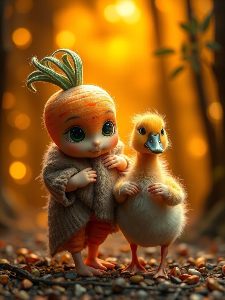 Baby Carrot and Duckling in Magical Forest