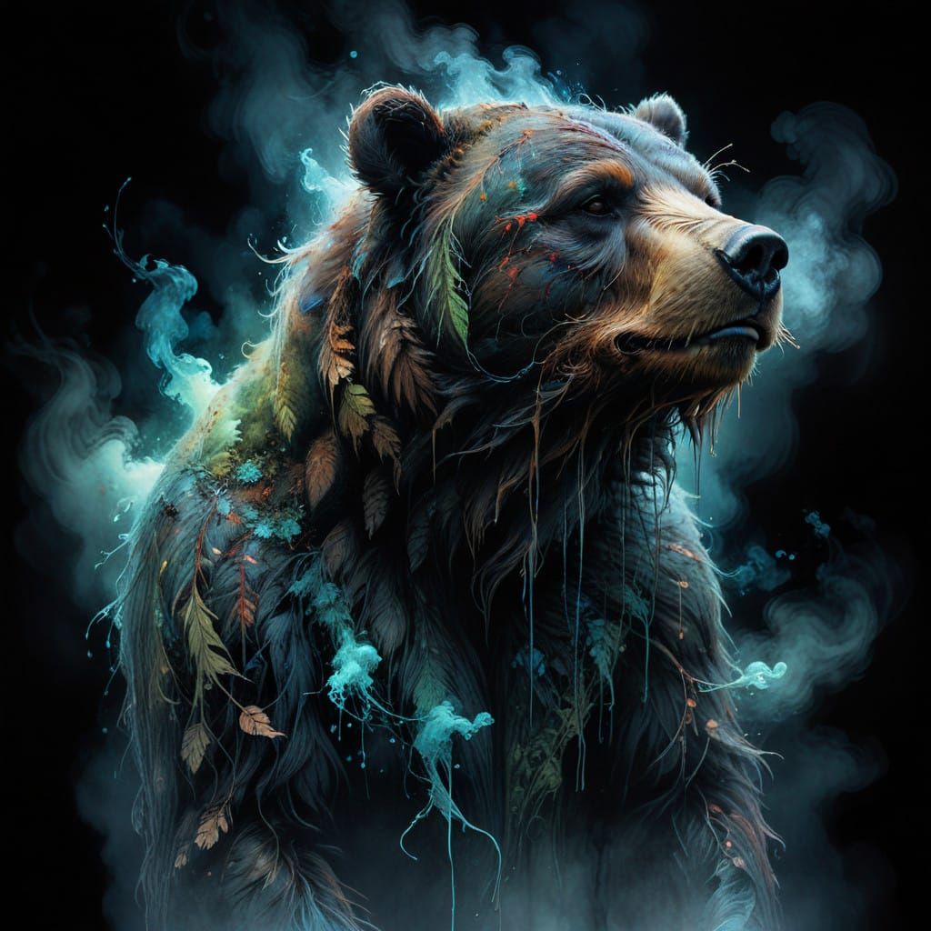 Mystical Bear of the Dark Forest in Eerie Glow