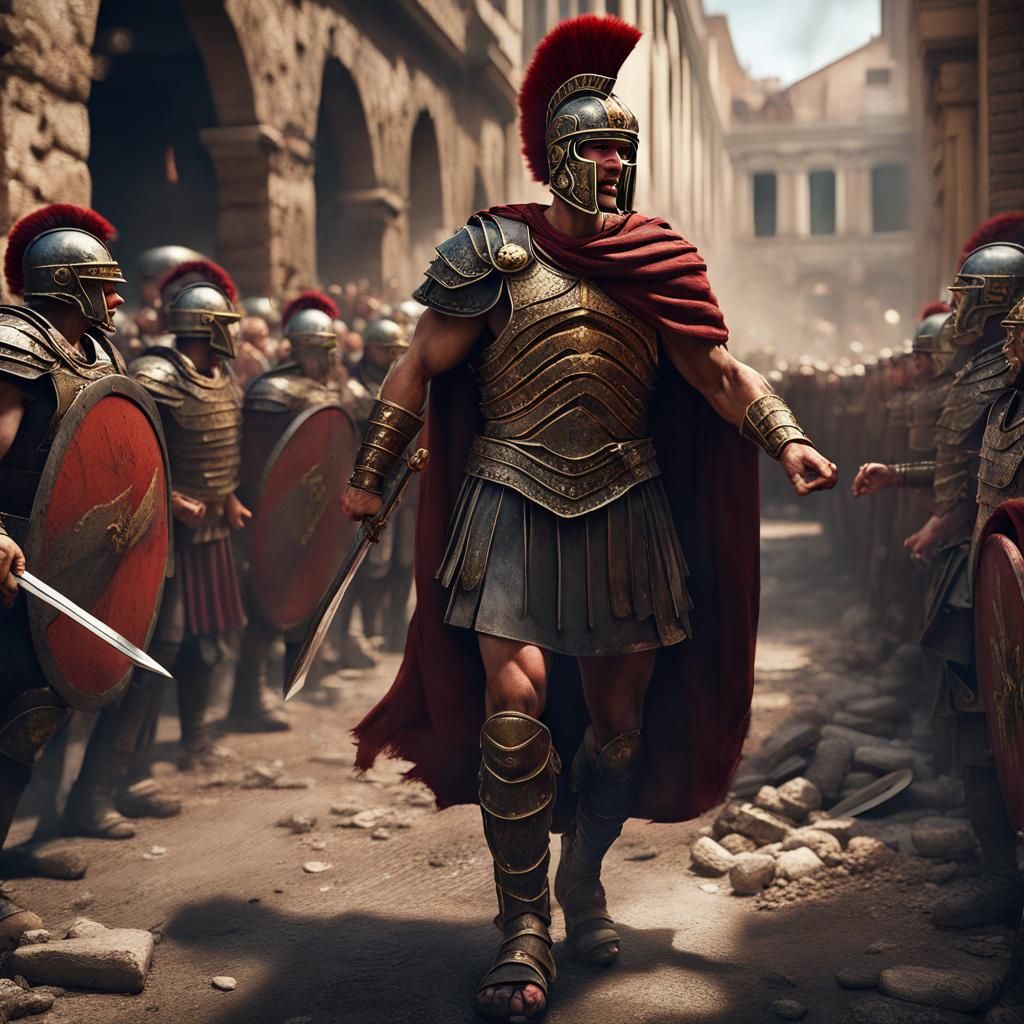 Roman Centurion Orders Charge in Detailed Matte Painting