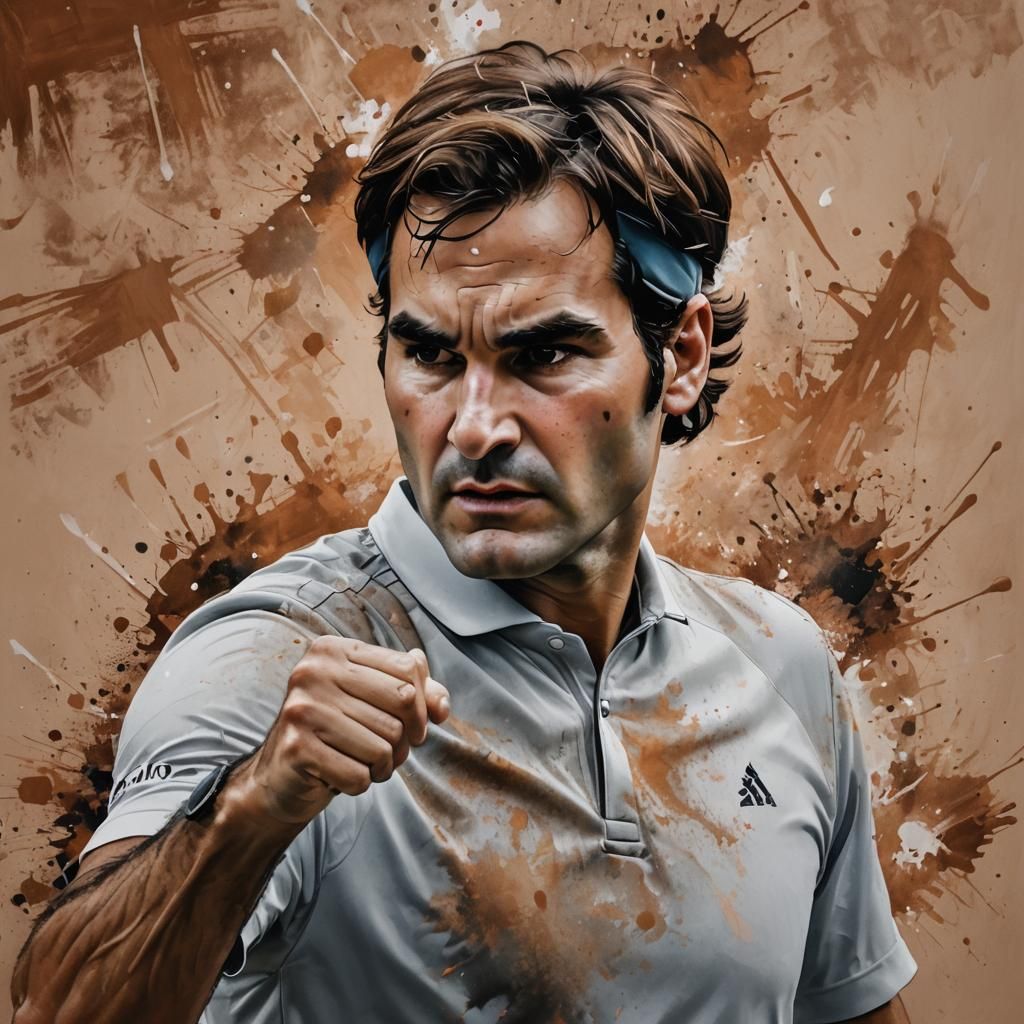 Frustrated Tennis Player Misses Serve: Action Painting