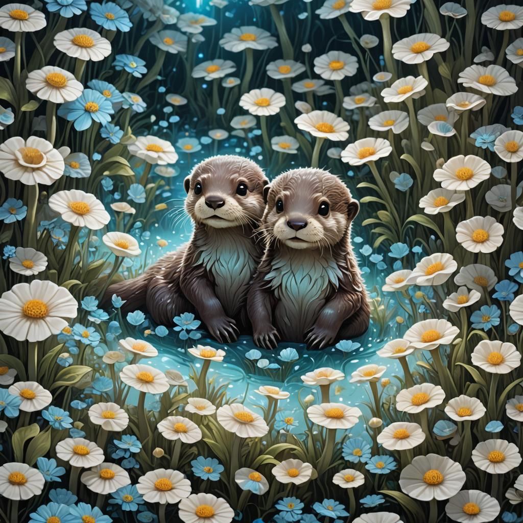 Bioluminescent Maze: Otter Cub in a Wonderland Dream