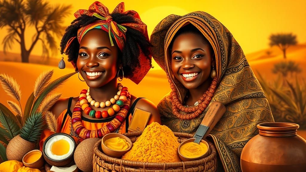 African Women in Traditional Dress with Natural Beauty Produ...
