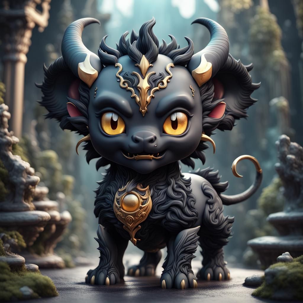 Chibi Black Porcelain Chimera in Detailed Matte Style