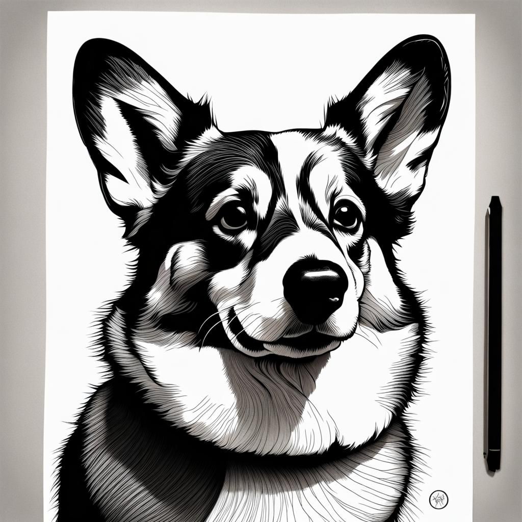 Line art style corgi