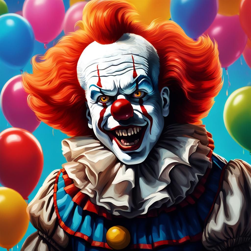 Hyperrealistic Pennywise Walking His Poodle: Splash Art