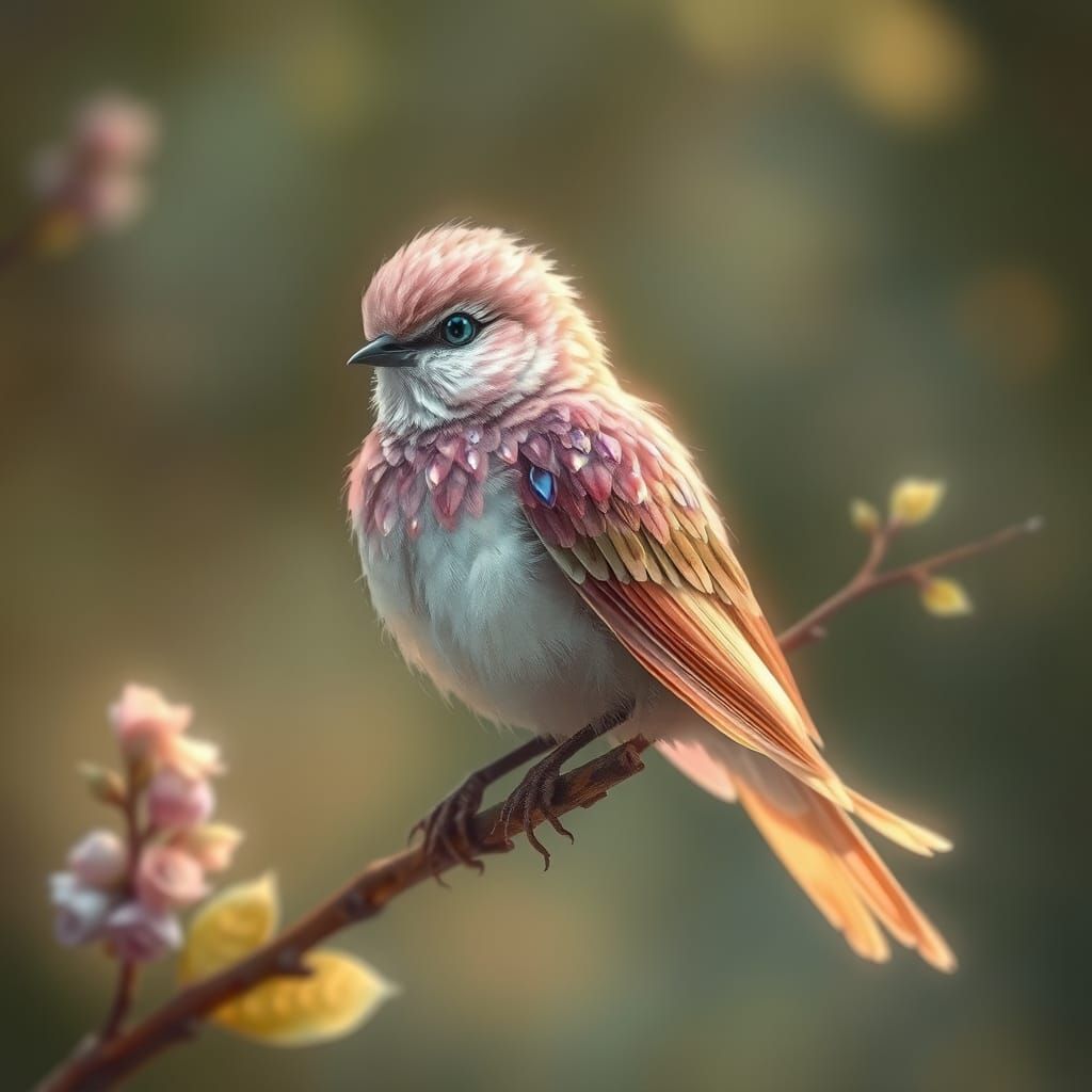 Ethereal Floral Bird with Jewel Feathers