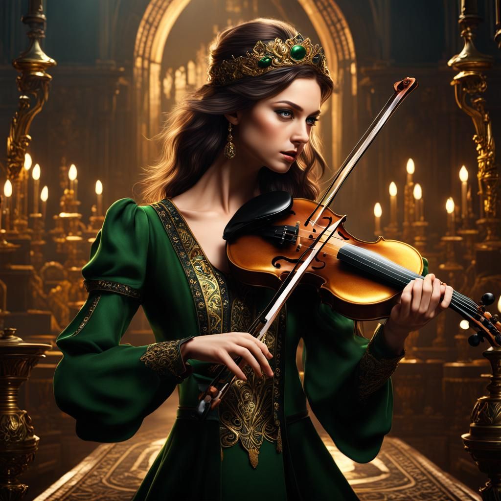 Kender Girl with Violin: Fantasy Art