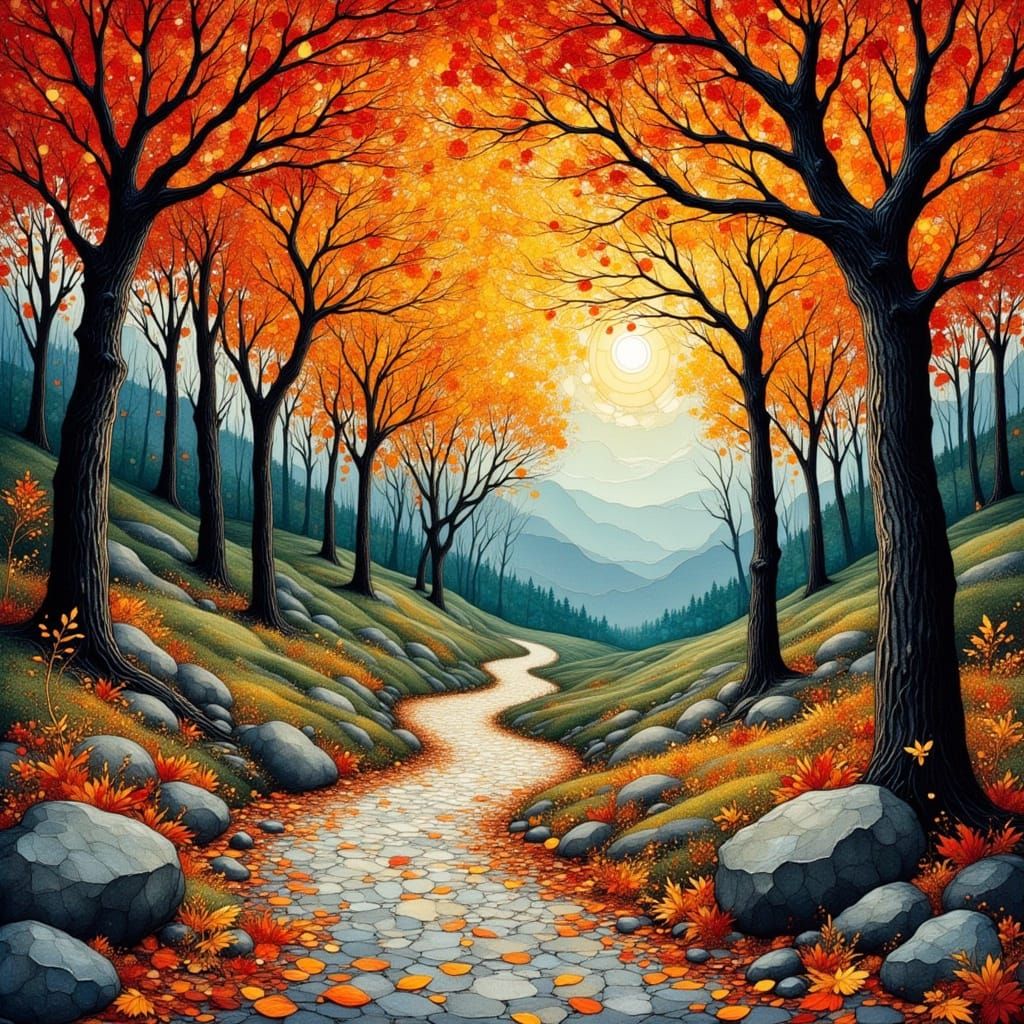 Autumn Forest in Art Nouveau Style