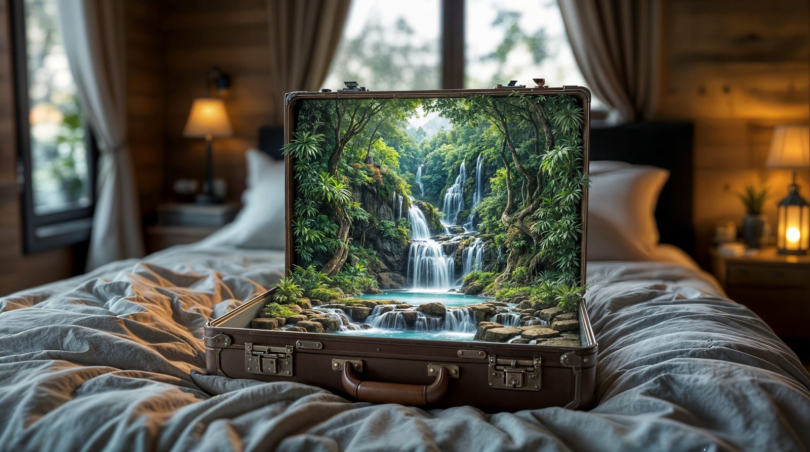 Surreal Tropical Oasis in a Norwegian Cabin Suitcase