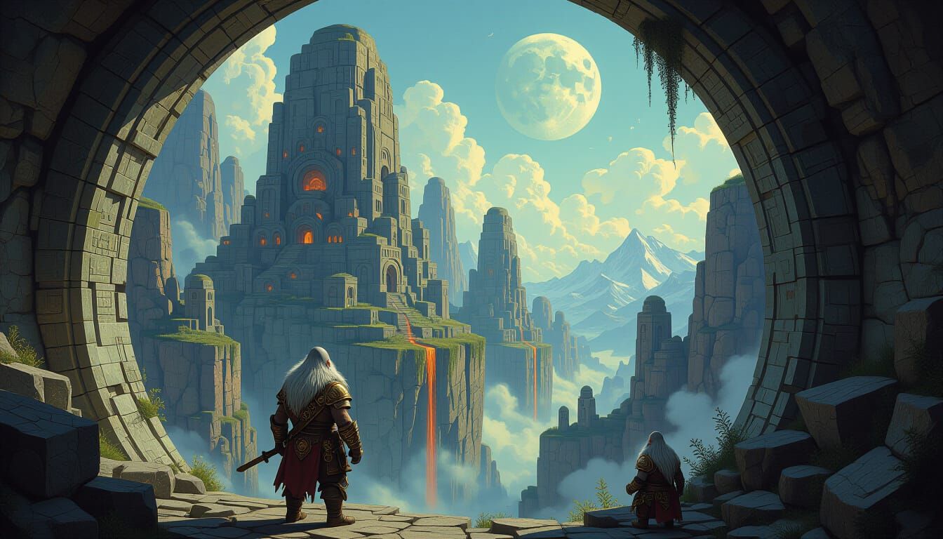 Ancient Dwarf World Panorama in Impasto Oil Style