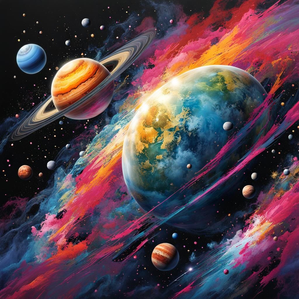 Abstract Splatter Art of Outer Space