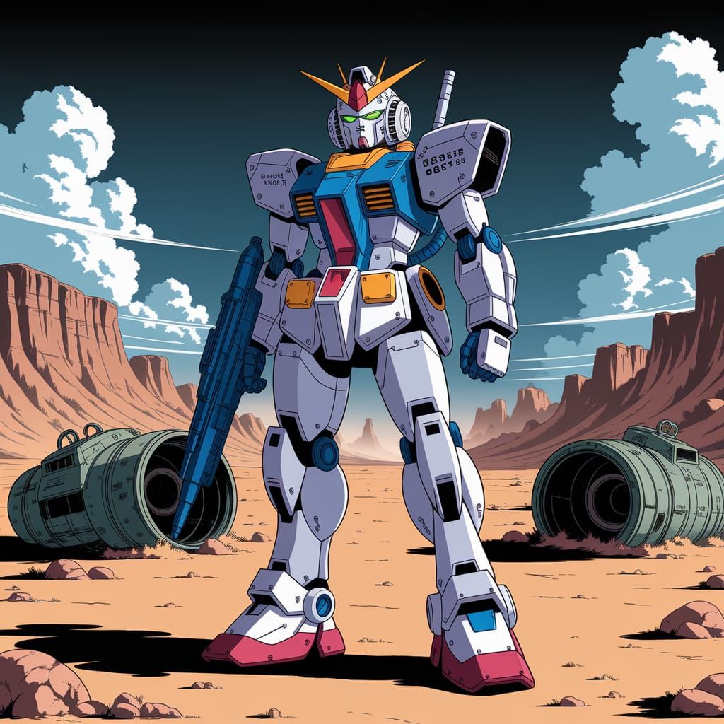Anime Mecha Robot in Post-Nuclear Desert