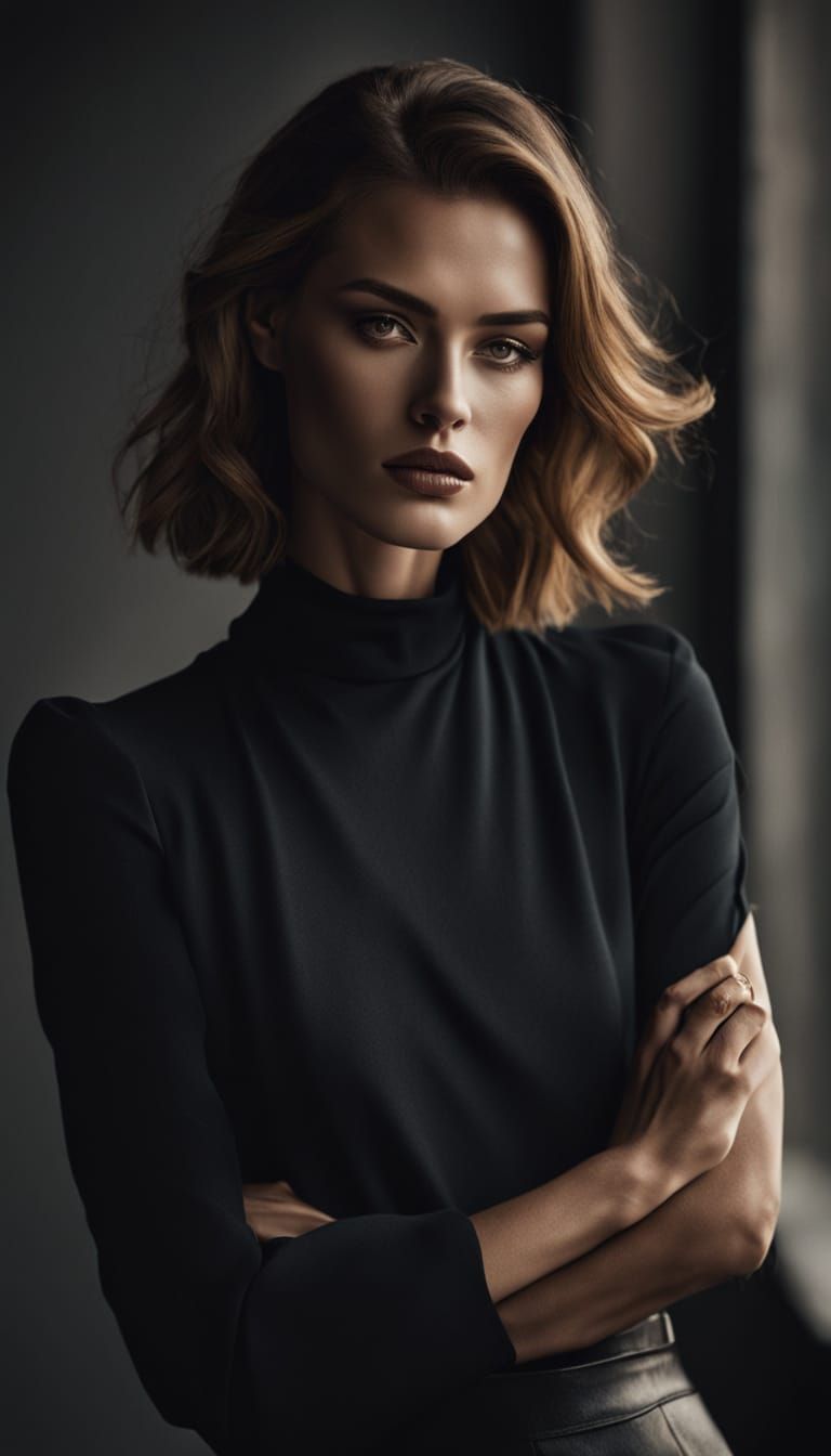 Sophisticated Woman with Toothpick, Soft Focus, and Warm Lig...