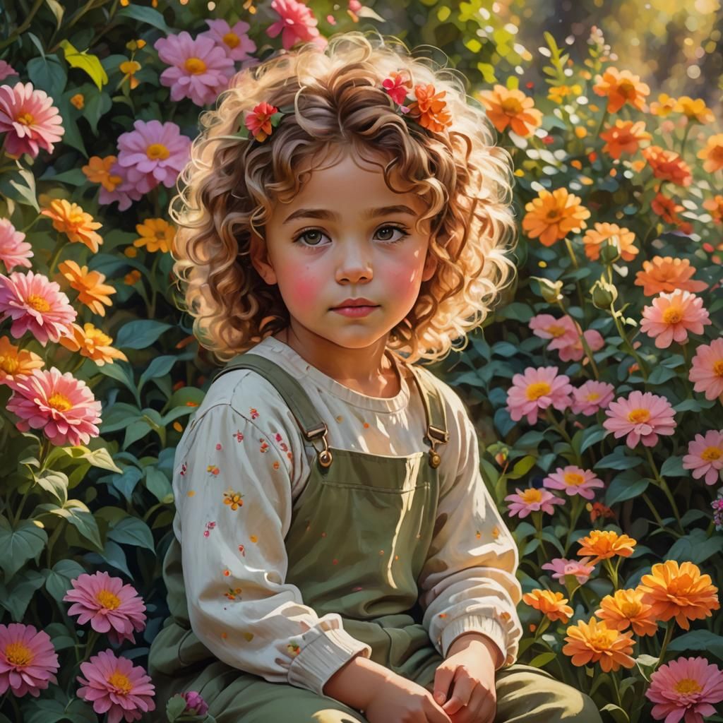 Child in Garden: Impressionistic Digital Painting