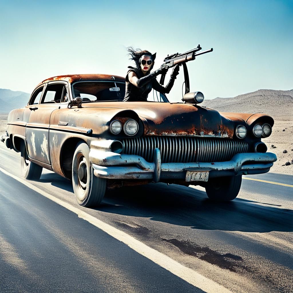 Catgirl Alien Races Down Post-Apocalyptic Highway