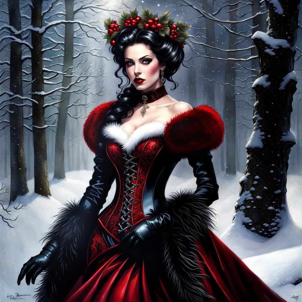 Gothic Christmas Lady in Dark Fantasy Style