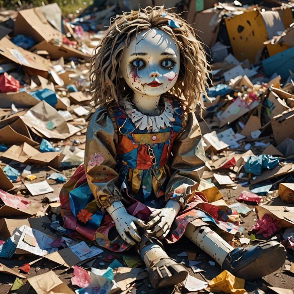 Ragdoll in Discarded Trash: Vivid Digital Art