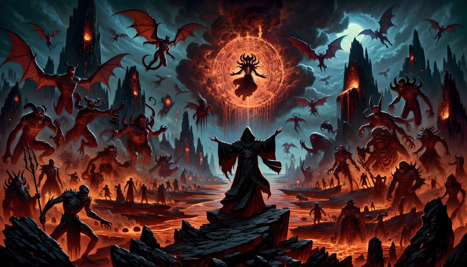 Sorcerer Summons Demonic Army on Hellish Battlefield