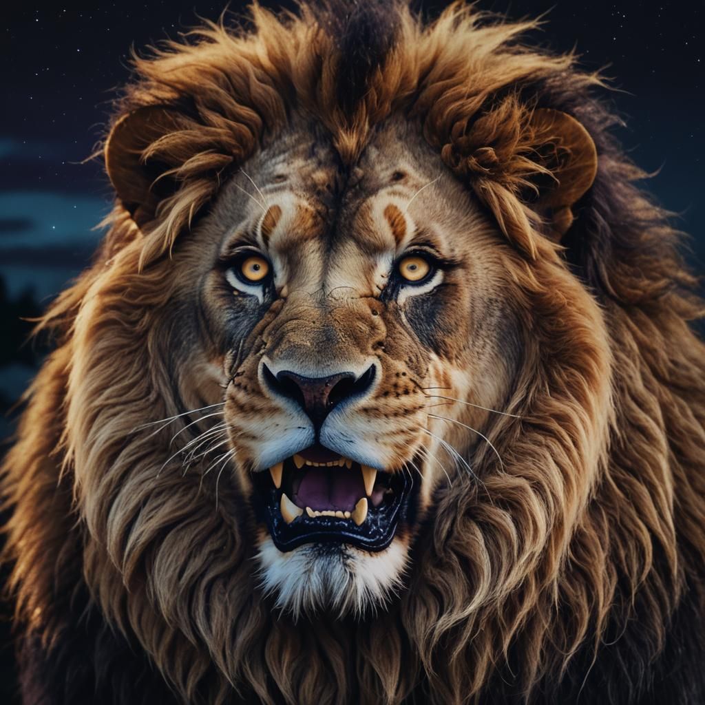 Glowing Lion Head Lamp in Golden Cinematic Style