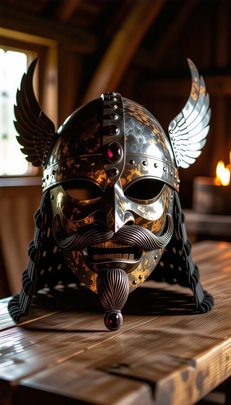 Vendel Era Norse Beast Helmet-Mask in Tarnished Metal